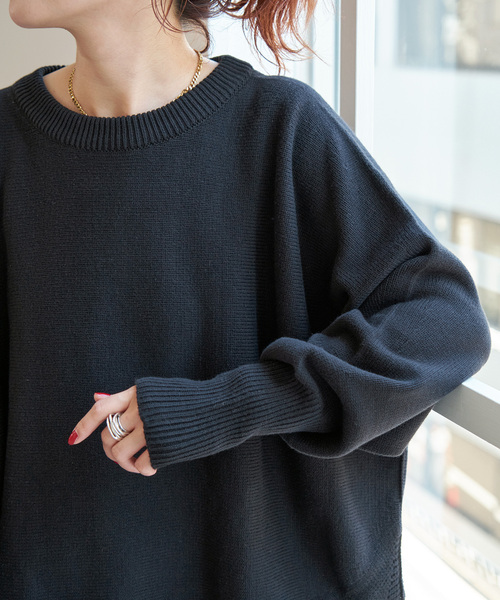 25SS✨スピックアンドスパン バルキーヤーンドルマンロングリブニット 黒 WEB限定 / 追加》 バルキーヤーンドルマンロングリブニット（ニット