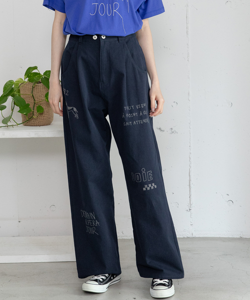 POU DOU DOU(プードゥドゥ)の「JOiEランダムロゴ刺繍パンツ(その他パンツ・レディース・キナリ/ブラウン/ネイビー・M)」の3枚目の写真