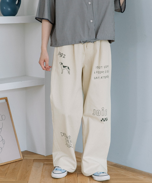 POU DOU DOU(プードゥドゥ)の「JOiEランダムロゴ刺繍パンツ(その他パンツ・レディース・キナリ/ブラウン/ネイビー・M)」の2枚目の写真