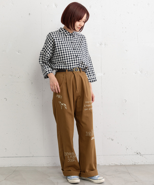 POU DOU DOU(プードゥドゥ)の「JOiEランダムロゴ刺繍パンツ(その他パンツ・レディース・キナリ/ブラウン/ネイビー・M)」の6枚目の写真