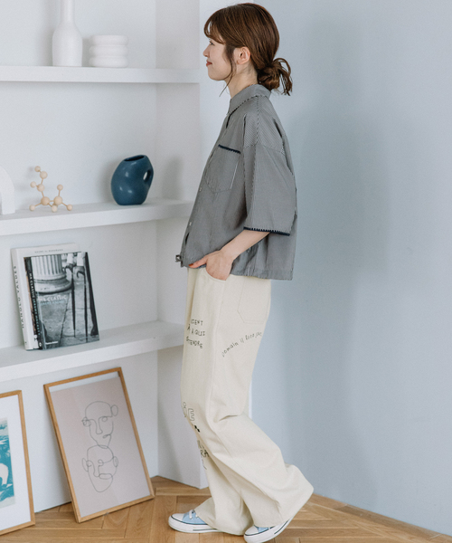 POU DOU DOU(プードゥドゥ)の「JOiEランダムロゴ刺繍パンツ(その他パンツ・レディース・キナリ/ブラウン/ネイビー・M)」の21枚目の写真