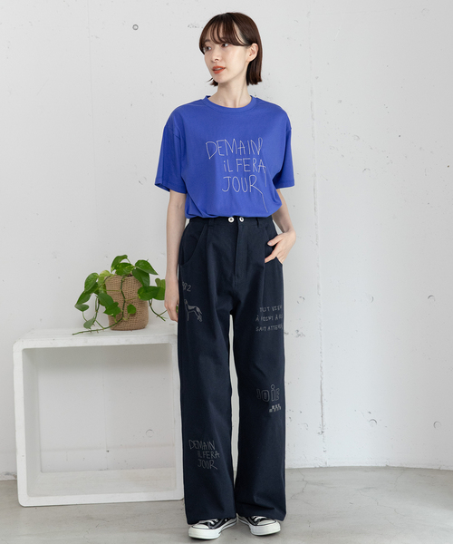 POU DOU DOU(プードゥドゥ)の「JOiEランダムロゴ刺繍パンツ(その他パンツ・レディース・キナリ/ブラウン/ネイビー・M)」の20枚目の写真