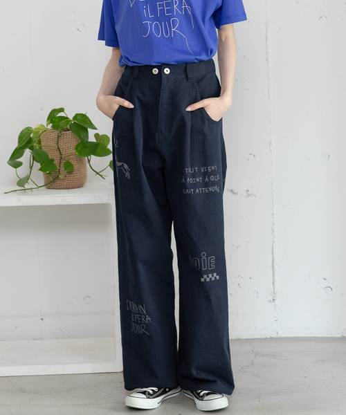 POU DOU DOU(プードゥドゥ)の「JOiEランダムロゴ刺繍パンツ(その他パンツ・レディース・キナリ/ブラウン/ネイビー・M)」の16枚目の写真