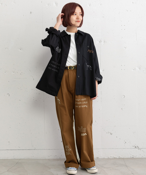 POU DOU DOU(プードゥドゥ)の「JOiEランダムロゴ刺繍パンツ(その他パンツ・レディース・キナリ/ブラウン/ネイビー・M)」の12枚目の写真