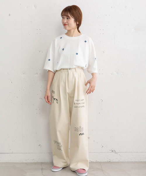POU DOU DOU(プードゥドゥ)の「JOiEランダムロゴ刺繍パンツ(その他パンツ・レディース・キナリ/ブラウン/ネイビー・M)」の11枚目の写真