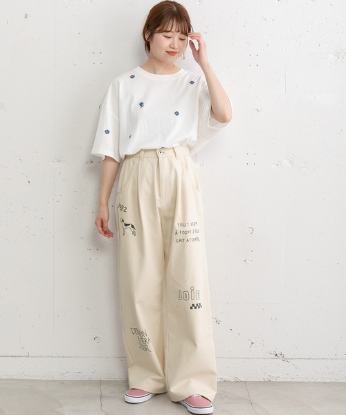 POU DOU DOU(プードゥドゥ)の「JOiEランダムロゴ刺繍パンツ(その他パンツ・レディース・キナリ/ブラウン/ネイビー・M)」の10枚目の写真