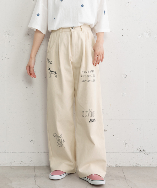 POU DOU DOU(プードゥドゥ)の「JOiEランダムロゴ刺繍パンツ(その他パンツ・レディース・キナリ/ブラウン/ネイビー・M)」の7枚目の写真