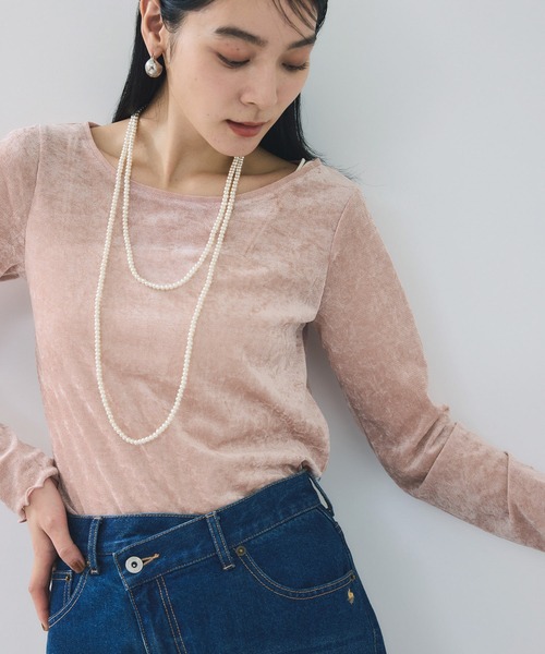 VIS(ビス)の「シアーベロアロングスリーブTシャツ(Tシャツ/カットソー・レディース・ダークブラウン/グレー/オフホワイト/ピンク・FREE)」の14枚目の写真