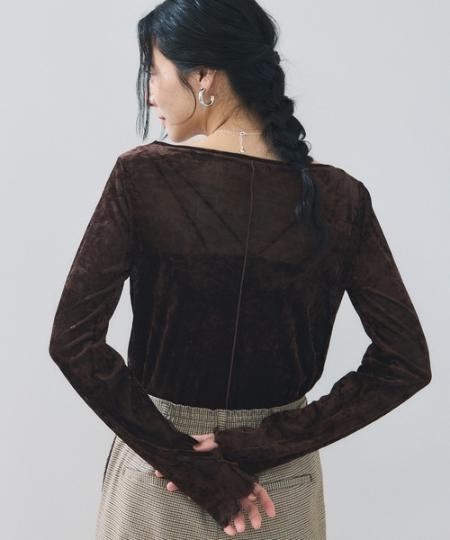VIS(ビス)の「シアーベロアロングスリーブTシャツ(Tシャツ/カットソー・レディース・ダークブラウン/グレー/オフホワイト/ピンク・FREE)」の8枚目の写真