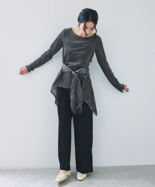 VIS(ビス)の「シアーベロアロングスリーブTシャツ(Tシャツ/カットソー・レディース・ダークブラウン/グレー/オフホワイト/ピンク・FREE)」の16枚目の写真