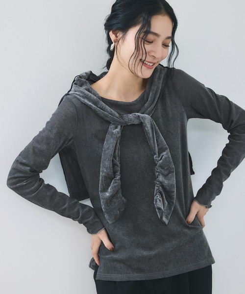 VIS(ビス)の「シアーベロアロングスリーブTシャツ(Tシャツ/カットソー・レディース・ダークブラウン/グレー/オフホワイト/ピンク・FREE)」の18枚目の写真