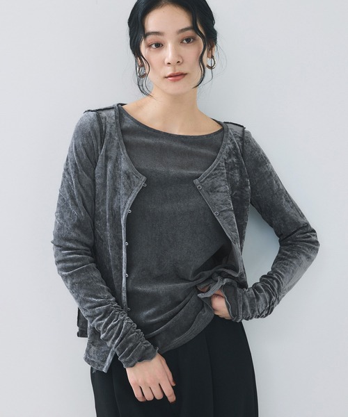 VIS(ビス)の「シアーベロアロングスリーブTシャツ(Tシャツ/カットソー・レディース・ダークブラウン/グレー/オフホワイト/ピンク・FREE)」の19枚目の写真