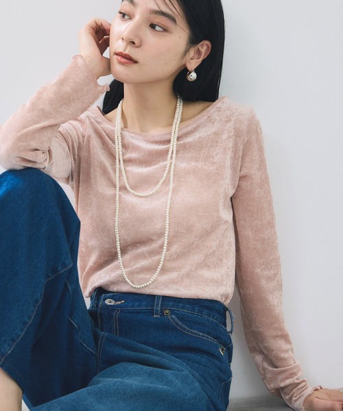 VIS(ビス)の「シアーベロアロングスリーブTシャツ(Tシャツ/カットソー・レディース・ダークブラウン/グレー/オフホワイト/ピンク・FREE)」の7枚目の写真