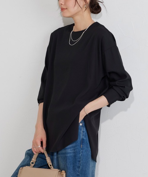 Pierrot（ピエロ）の「【イージーケア】ジョーゼットTブラウス（シャツ/ブラウス・レディース・ベージュ系その他/チャコール/ブラック/オフホワイト・PM/PS/L/M）」の2枚目の写真