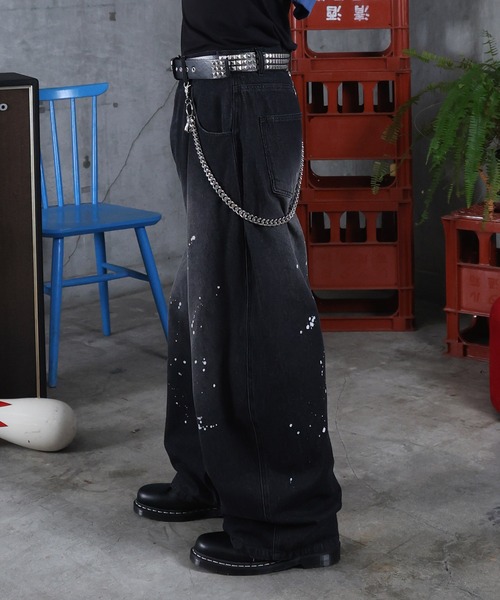 ILL'S（イルズ）の「AW バレルレッグ ペインドデニムパンツ ダメージ ダブルニーデニム デニムカーブパンツ メンズ レディース ユニセックス 【ILL'S】（デニムパンツ・メンズ・ブラック/サックスブルー/ブルー系その他/グレー系その他/ブルー系その他2/ブラック系その他・M/L）」の9枚目の写真