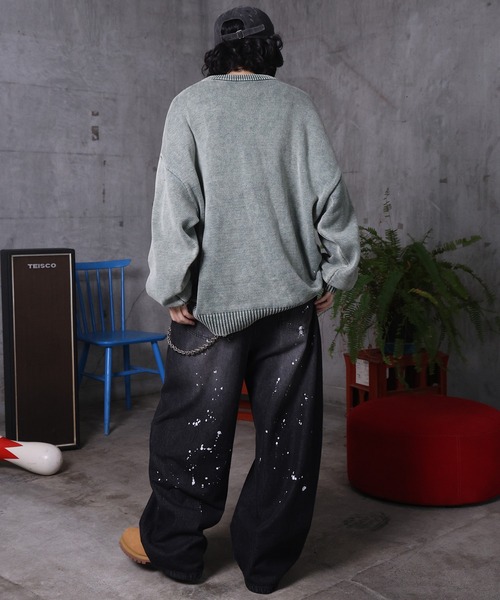 ILL'S(イルズ)の「バレルレッグ ペインドデニムパンツ ダメージ ダブルニーデニム デニムカーブパンツ メンズ レディース ユニセックス(デニムパンツ・メンズ・ブラック/サックスブルー/ブルー系その他/グレー系その他/ブルー系その他2/ブラック系その他・M/L)」の21枚目の写真