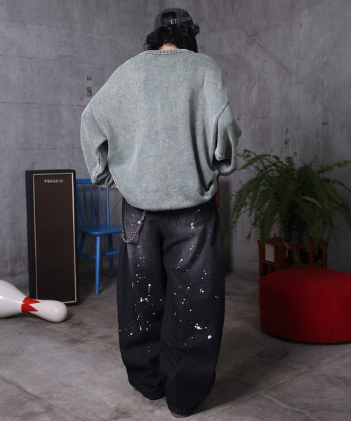 ILL'S(イルズ)の「バレルレッグ ペインドデニムパンツ ダメージ ダブルニーデニム デニムカーブパンツ メンズ レディース ユニセックス(デニムパンツ・メンズ・ブラック/サックスブルー/ブルー系その他/グレー系その他/ブルー系その他2/ブラック系その他・M/L)」の20枚目の写真