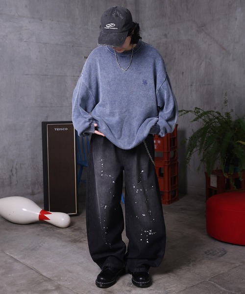 ILL'S(イルズ)の「バレルレッグ ペインドデニムパンツ ダメージ ダブルニーデニム デニムカーブパンツ メンズ レディース ユニセックス(デニムパンツ・メンズ・ブラック/サックスブルー/ブルー系その他/グレー系その他/ブルー系その他2/ブラック系その他・M/L)」の18枚目の写真