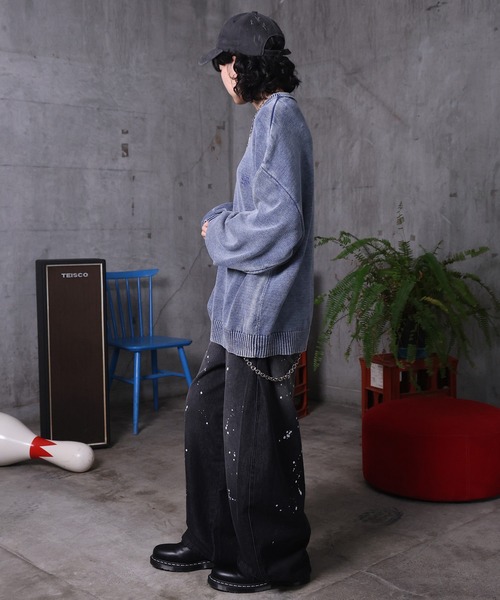 ILL'S(イルズ)の「バレルレッグ ペインドデニムパンツ ダメージ ダブルニーデニム デニムカーブパンツ メンズ レディース ユニセックス(デニムパンツ・メンズ・ブラック/サックスブルー/ブルー系その他/グレー系その他/ブルー系その他2/ブラック系その他・M/L)」の16枚目の写真