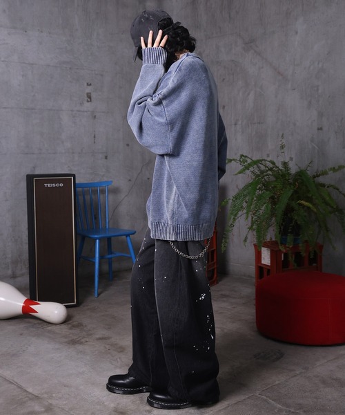 ILL'S(イルズ)の「バレルレッグ ペインドデニムパンツ ダメージ ダブルニーデニム デニムカーブパンツ メンズ レディース ユニセックス(デニムパンツ・メンズ・ブラック/サックスブルー/ブルー系その他/グレー系その他/ブルー系その他2/ブラック系その他・M/L)」の15枚目の写真