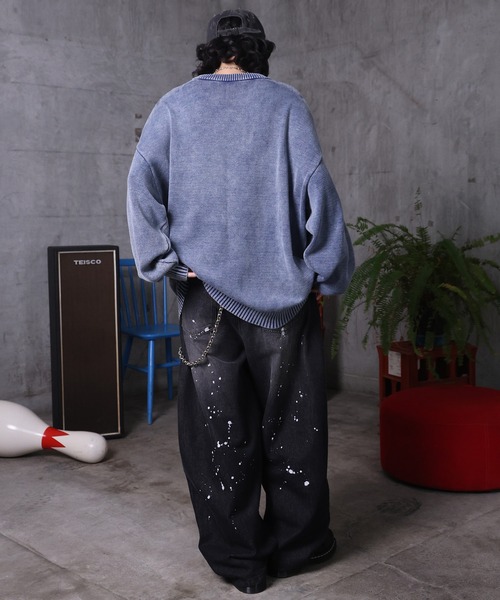 ILL'S(イルズ)の「バレルレッグ ペインドデニムパンツ ダメージ ダブルニーデニム デニムカーブパンツ メンズ レディース ユニセックス(デニムパンツ・メンズ・ブラック/サックスブルー/ブルー系その他/グレー系その他/ブルー系その他2/ブラック系その他・M/L)」の14枚目の写真