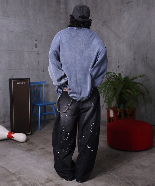 ILL'S(イルズ)の「バレルレッグ ペインドデニムパンツ ダメージ ダブルニーデニム デニムカーブパンツ メンズ レディース ユニセックス(デニムパンツ・メンズ・ブラック/サックスブルー/ブルー系その他/グレー系その他/ブルー系その他2/ブラック系その他・M/L)」の13枚目の写真