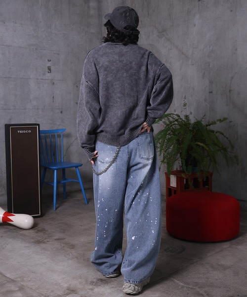 ILL'S（イルズ）の「AW バレルレッグ ペインドデニムパンツ ダメージ ダブルニーデニム デニムカーブパンツ メンズ レディース ユニセックス 【ILL'S】（デニムパンツ・メンズ・ブラック/サックスブルー/ブルー系その他/グレー系その他/ブルー系その他2/ブラック系その他・M/L）」の16枚目の写真