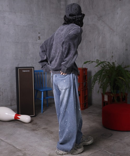 ILL'S（イルズ）の「AW バレルレッグ ペインドデニムパンツ ダメージ ダブルニーデニム デニムカーブパンツ メンズ レディース ユニセックス 【ILL'S】（デニムパンツ・メンズ・ブラック/サックスブルー/ブルー系その他/グレー系その他/ブルー系その他2/ブラック系その他・M/L）」の19枚目の写真