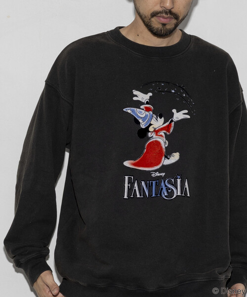 FREAK'S STORE(フリークスストア)の「DISNEY/ディズニー/『ファンタジア』/魔法/ミッキーマウス/フロッキープリント クルーネックスウェット/リラックスフィット(スウェット・メンズ・ライトグレー/ブラック・MEDIUM/LARGE)」の14枚目の写真