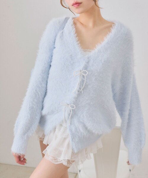 OLIVE des OLIVE（オリーブデオリーブ）の「ビーズリボンロングカーディガン（カーディガン/ボレロ・レディース・オフホワイト/サックスブルー/ピンク/ブラウン・FREE）」の15枚目の写真