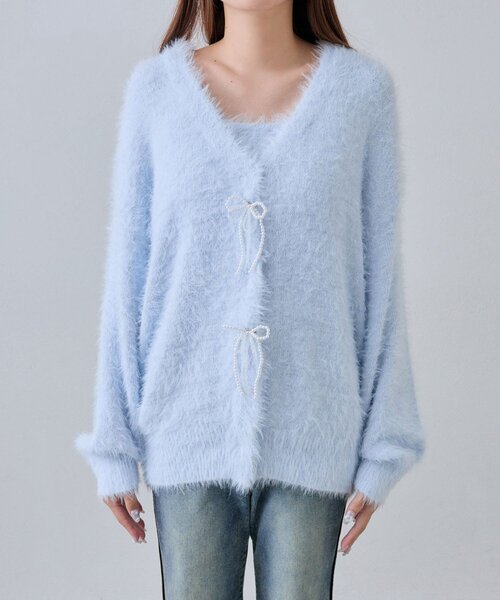 OLIVE des OLIVE（オリーブデオリーブ）の「ビーズリボンロングカーディガン（カーディガン/ボレロ・レディース・オフホワイト/サックスブルー/ピンク/ブラウン・FREE）」の17枚目の写真