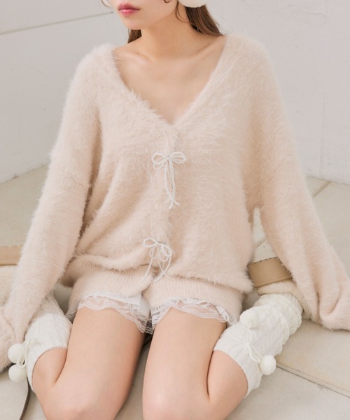 OLIVE des OLIVE（オリーブデオリーブ）の「ビーズリボンロングカーディガン（カーディガン/ボレロ・レディース・オフホワイト/サックスブルー/ピンク/ブラウン・FREE）」の4枚目の写真