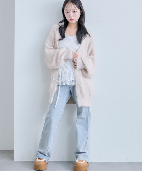 OLIVE des OLIVE（オリーブデオリーブ）の「ビーズリボンロングカーディガン（カーディガン/ボレロ・レディース・オフホワイト/サックスブルー/ピンク/ブラウン・FREE）」の9枚目の写真