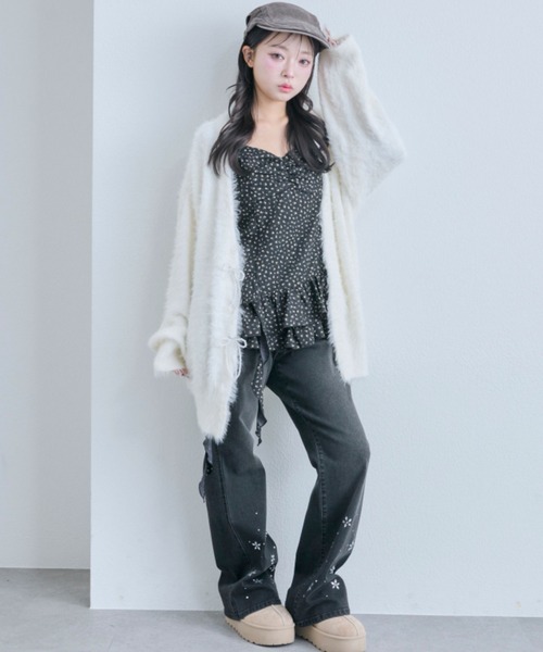 OLIVE des OLIVE（オリーブデオリーブ）の「ビーズリボンロングカーディガン（カーディガン/ボレロ・レディース・オフホワイト/サックスブルー/ピンク/ブラウン・FREE）」の14枚目の写真