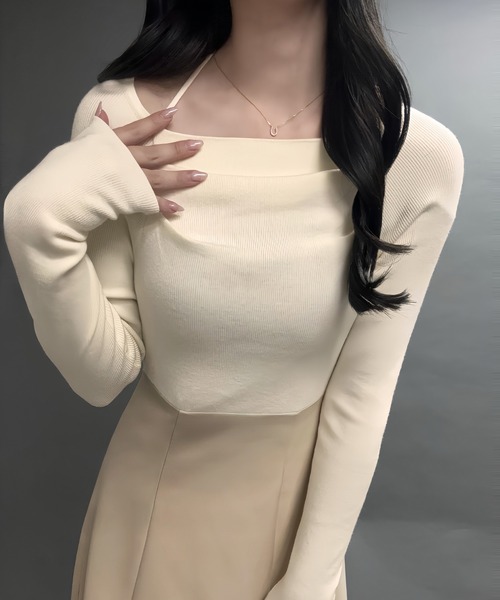junoah（ジュノア）の「ドッキングニットフレアワンピース【ペチスカートセット】[高身長サイズMT有り]（ワンピース・レディース・アイボリー/ブラック/チャコール・MEDIUM/MT）」の8枚目の写真