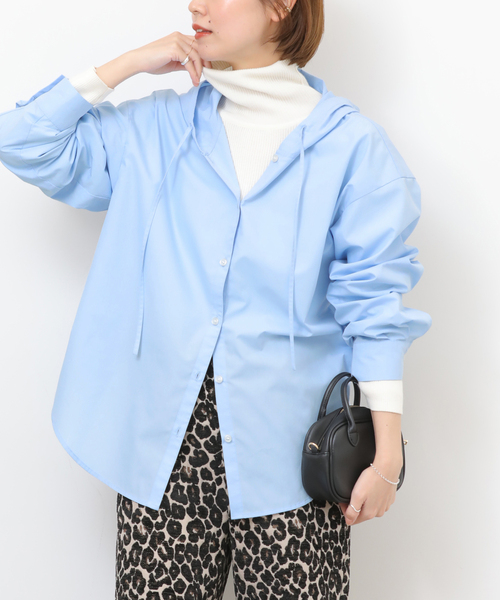 JOURNAL STANDARD relume(ジャーナルスタンダード レリューム)の「フーディーシャツブラウス(シャツ/ブラウス・レディース・スカイブルー/ネイビー・FREE)」の3枚目の写真