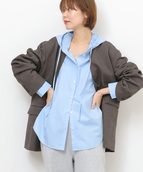 JOURNAL STANDARD relume(ジャーナルスタンダード レリューム)の「フーディーシャツブラウス(シャツ/ブラウス・レディース・スカイブルー/ネイビー・FREE)」の8枚目の写真