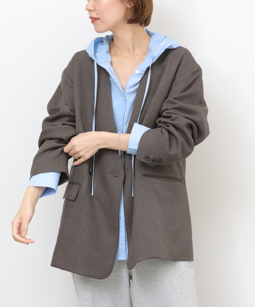 JOURNAL STANDARD relume(ジャーナルスタンダード レリューム)の「フーディーシャツブラウス(シャツ/ブラウス・レディース・スカイブルー/ネイビー・FREE)」の10枚目の写真