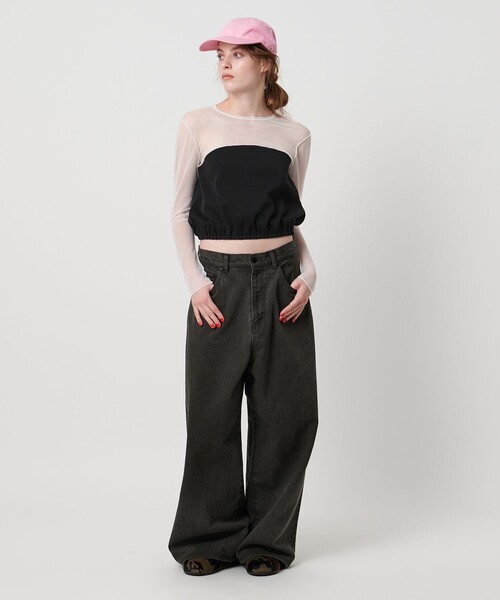 ASTRAET（アストラット）の「＜ASTRAET＞フライスxシアー コンビ クルーネックカットソー（Tシャツ/カットソー・レディース・ブラック/ホワイト・FREE）」の22枚目の写真