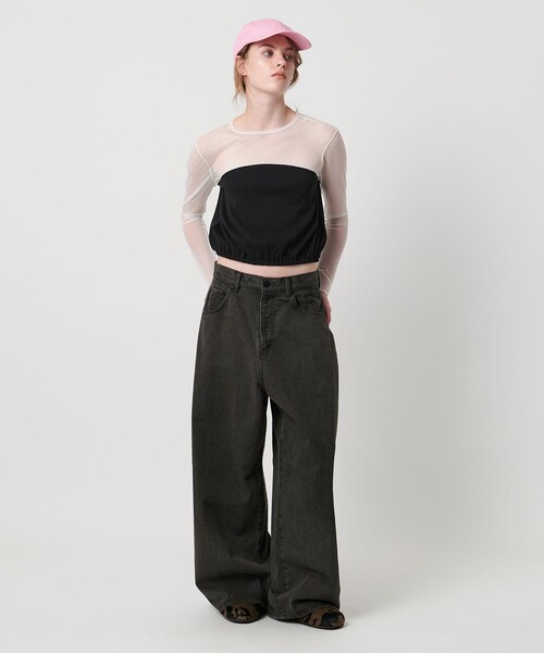 ASTRAET（アストラット）の「＜ASTRAET＞フライスxシアー コンビ クルーネックカットソー（Tシャツ/カットソー・レディース・ブラック/ホワイト・FREE）」の15枚目の写真