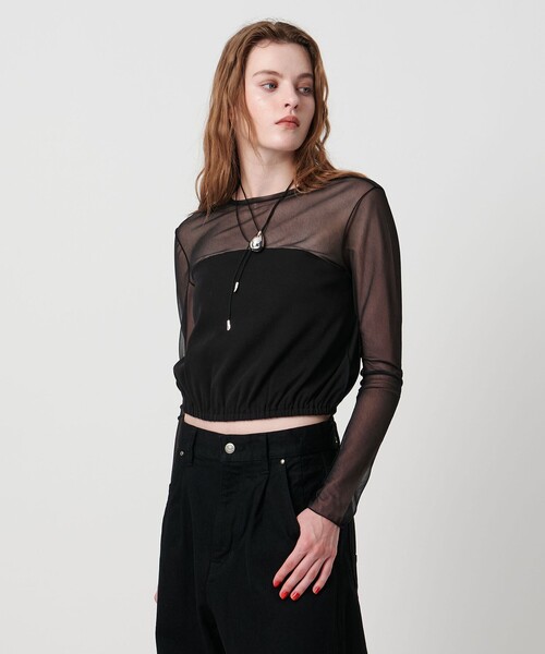 ASTRAET（アストラット）の「＜ASTRAET＞フライスxシアー コンビ クルーネックカットソー（Tシャツ/カットソー・レディース・ブラック/ホワイト・FREE）」の16枚目の写真