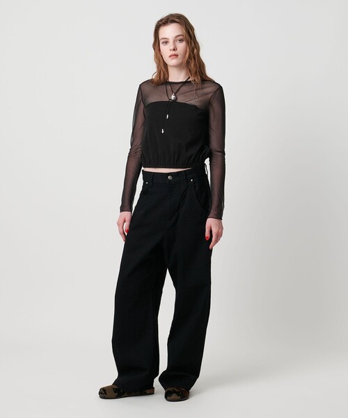 ASTRAET（アストラット）の「＜ASTRAET＞フライスxシアー コンビ クルーネックカットソー（Tシャツ/カットソー・レディース・ブラック/ホワイト・FREE）」の18枚目の写真