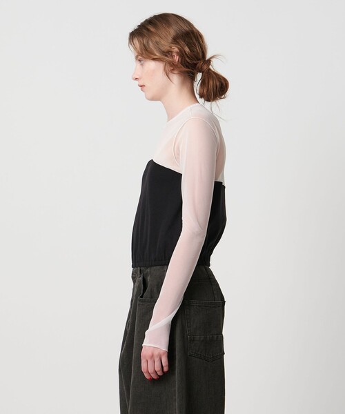 ASTRAET（アストラット）の「＜ASTRAET＞フライスxシアー コンビ クルーネックカットソー（Tシャツ/カットソー・レディース・ブラック/ホワイト・FREE）」の20枚目の写真