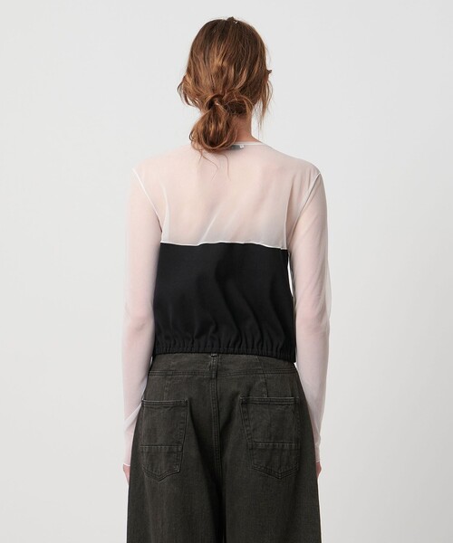 ASTRAET（アストラット）の「＜ASTRAET＞フライスxシアー コンビ クルーネックカットソー（Tシャツ/カットソー・レディース・ブラック/ホワイト・FREE）」の9枚目の写真