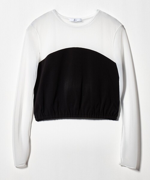 ASTRAET（アストラット）の「＜ASTRAET＞フライスxシアー コンビ クルーネックカットソー（Tシャツ/カットソー・レディース・ブラック/ホワイト・FREE）」の3枚目の写真