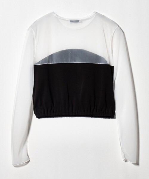 ASTRAET（アストラット）の「＜ASTRAET＞フライスxシアー コンビ クルーネックカットソー（Tシャツ/カットソー・レディース・ブラック/ホワイト・FREE）」の4枚目の写真