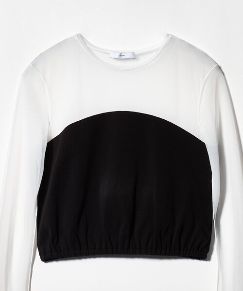 ASTRAET（アストラット）の「＜ASTRAET＞フライスxシアー コンビ クルーネックカットソー（Tシャツ/カットソー・レディース・ブラック/ホワイト・FREE）」の5枚目の写真