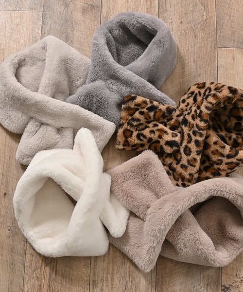 Honeys（ハニーズ）の「【吸湿発熱】エコファーティペット（マフラー・レディース・グレイッシュベージュ/アイボリー/モカ/グレー/レオパード・FREE）」の10枚目の写真