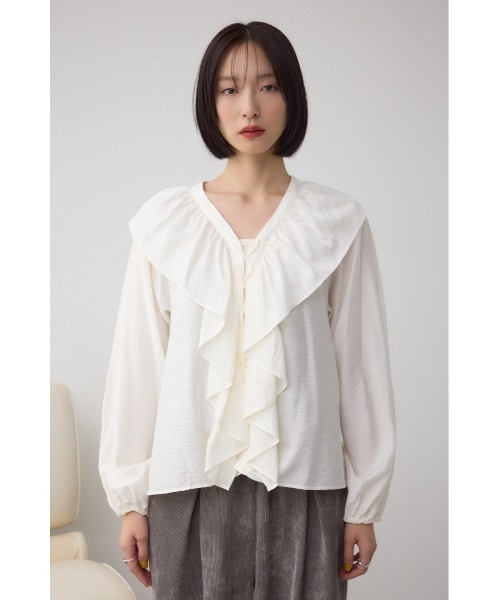 AZUL by moussy(アズールバイマウジー)の「【着丈バリエ】レースアップラッフルブラウス(シャツ/ブラウス・レディース・ブラック/サックスブルー/アイボリー・SMALL/MEDIUM)」の6枚目の写真