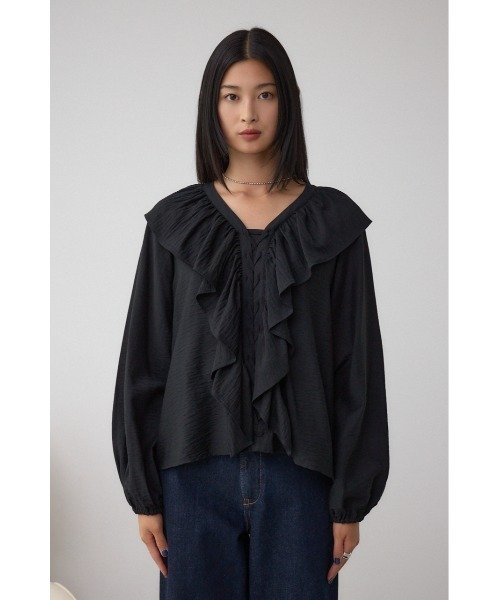 AZUL by moussy(アズールバイマウジー)の「【着丈バリエ】レースアップラッフルブラウス(シャツ/ブラウス・レディース・ブラック/サックスブルー/アイボリー・SMALL/MEDIUM)」の18枚目の写真